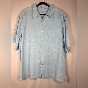 La Habana Hawaiian shirt mens XL extra large Blue floral ghost print tropical